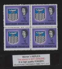 4-block FORGERY - Werner's REPLICA of Northern Rhodesia 1963 , orange ommited