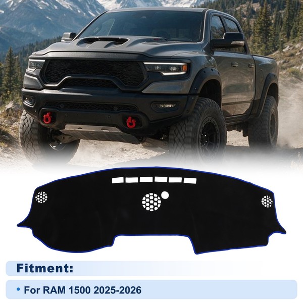 Dashcover F.Ram1500 2025-26 O.Hud Rutschfest/Staubdicht Schwarz Blaue Kante-image