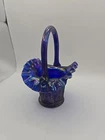 Vintage FENTON Carnival Glass Iridescent Butterfly Berry Ruffled 6.75” Basket