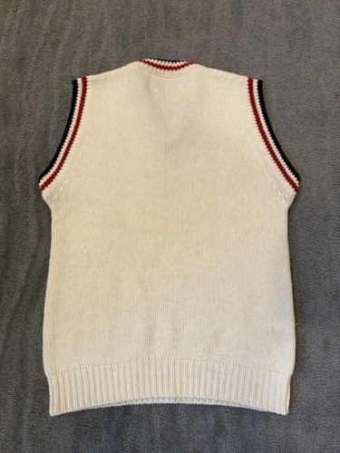 Vintage Hardie Wood White Wool Sweater Vest Blue Red Women’s Medium Scotland - Picture 6 of 8