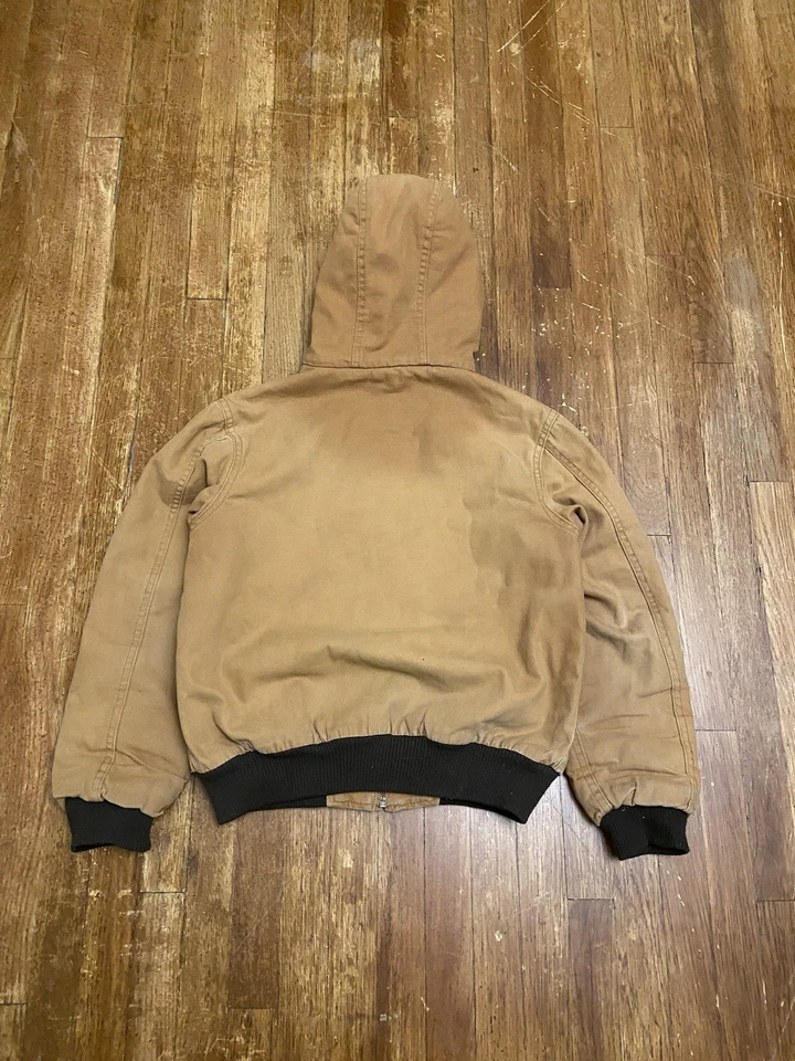 Vintage Walls Full Zip Beige Canvas Hooded Workwear Jacket Youth Large - Image 3 of 4