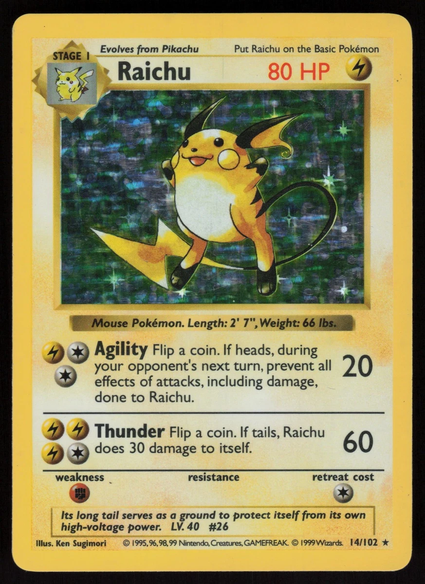 Raichu Pokémon TCG Shadowless Individual Collectible Card Game