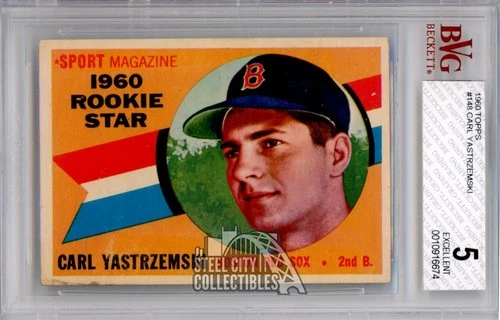 Carl Yastrzemski 1960 Topps Rookie Card #148 BVG 5 Excellent