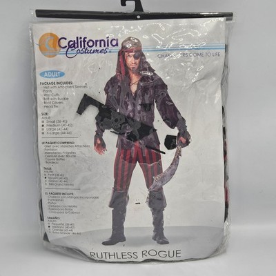 California Costumes Ruthless Rogue Pirate Men's Costume Med 40-42 Black Red New