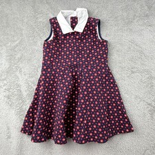 Janie and Jack Floral Print Collared Dress Size 2T Navy Blue Nautical Americana