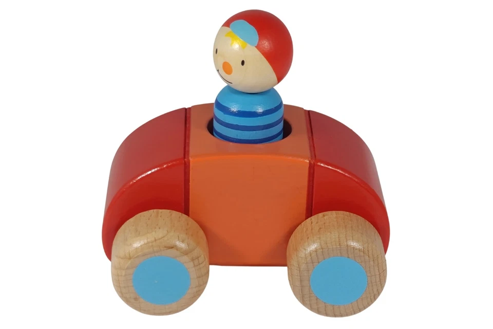 goki 55014 Fahrzeug mit Männchen und Hupe rot Holzauto - Bild 3 von 4