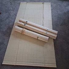 Vintage Set Of 4 Roll Up Sun Shade PVC Bamboo Blinds Outdoor Home Patio Porch