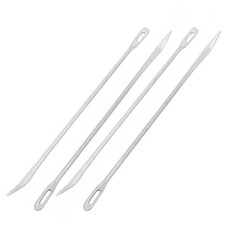Metal Curved Bent Tip Bag Packing Sewing Stitching Needles Silver Tone 4 Pcs