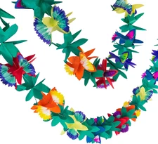 9 Foot Paper Garland Tropical Hibiscus Decorations, Multicolored Tissue Flower L
