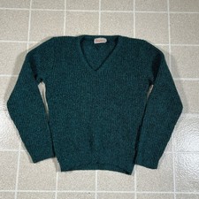 Womens Vintage 90s Spunky V Neck Knit Aqua Sweater Made In USA Size Small