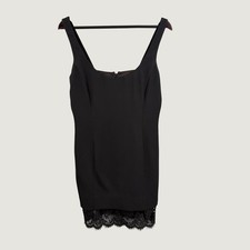 VTG Y2K Chetta B Black Sleeveless Dress Size 6 Lace Hem Trim Made in USA
