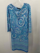 Tango Mango Blue Size Medium Printed Shift Knee Length Long Sleeve Dress