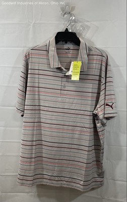 Puma Men's MATTR Fine Stripe Golf Polo Shirt Grey Zinfandel Peach Sz XL NWT