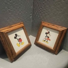Disney Mickey and Minnie Mouse Oak Framed Ceramic Tile Art Set
