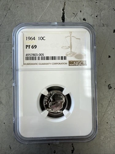 1964 Dime NGC PF69 90% Proof Silver Franklin D Roosevelt 10c White Label NGC
