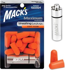 Maximum Protection Soft Foam Shooting Ear Plugs - 7 Pair Plus Travel Case, 33 dB