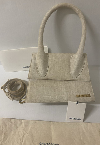 $950 JACQUEMUS Linen Canvas Le Papier 'Le Grand Chiquito' Top Handle Bag - Picture 1 of 9
