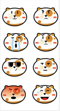 Cute Cat Face Stickers Calico Kitty Emoji Decals Kawaii Scrapbook Planner Set
