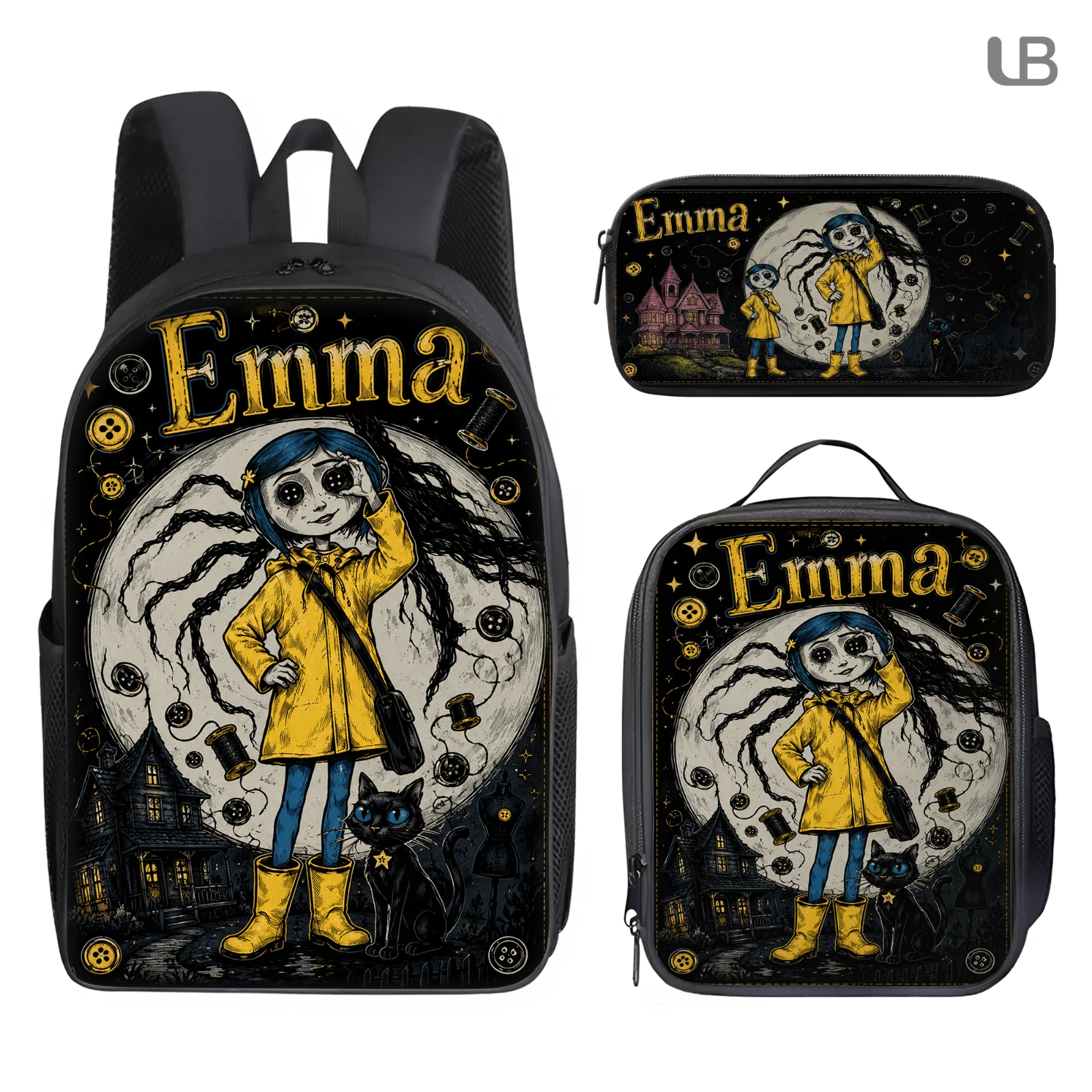Personalized Creepy Cute Girl Backpack Set with Lunch Box Pencil Case