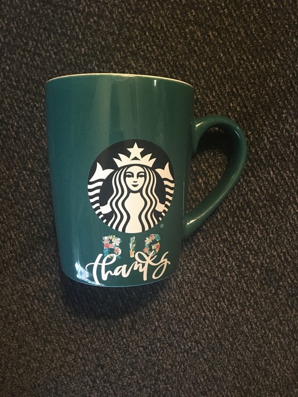 STARBUCKS MUG  Green BIG THANKS white inside  BLACK Siren 10 Oz 2020 Collectible