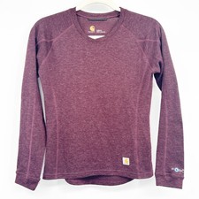 Carhartt Womens Force Wool Blend Base Layer Outdoor Hiking Top Maroon Size XS