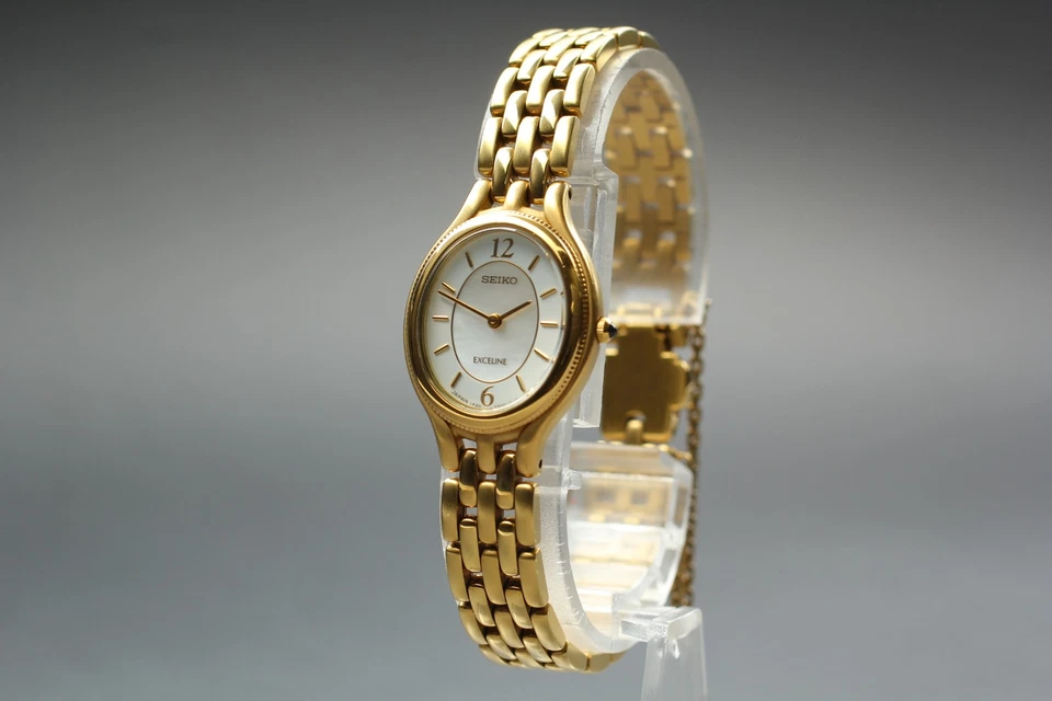 1991【Near MINT】 Seiko Exceline 1F20-6G90 Pink MOP Oval Quartz Womens Watch JAPAN - Image 4 of 4