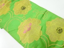 7124301: JAPANESE KIMONO / ANTIQUE NAGOYA OBI / SILK / WOVEN PEONY ARABESQUE