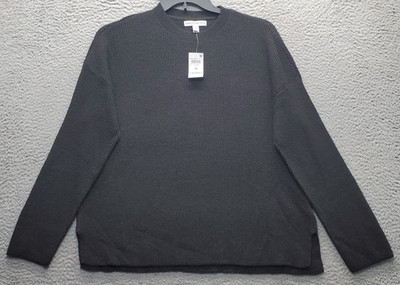 And Now This Sweater Womens Medium Black Ribbed Crew Neck Side Slit Pullover