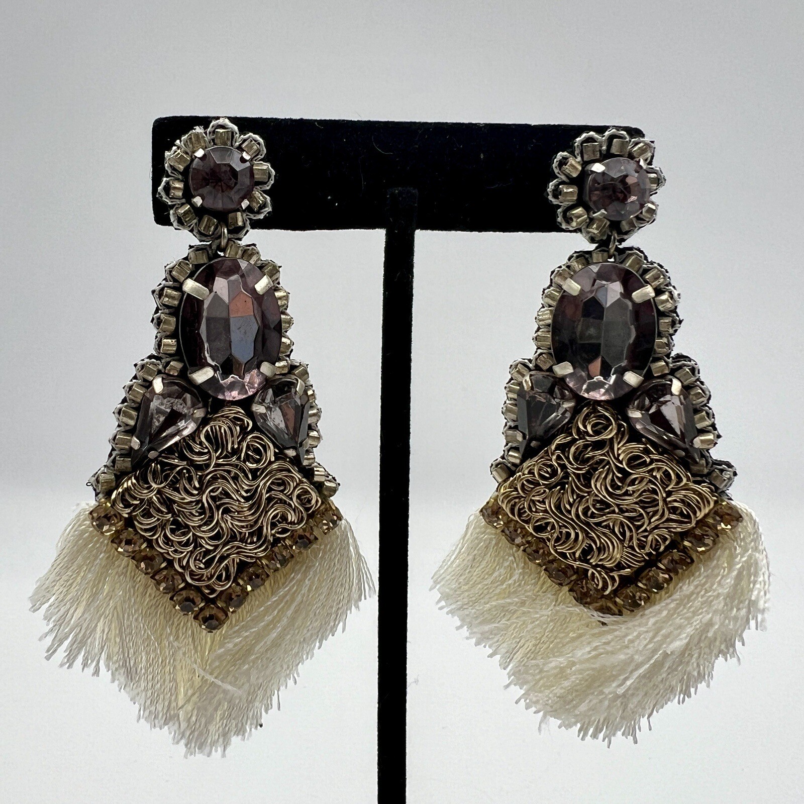 Dangle + Drop Earrings Rhinestone Fabric Fringe F… - image 1