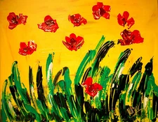 Oil Painting RED POPPIES  abstract SIGNED BY KAZAV Original    IMPRESSIONIST  E3