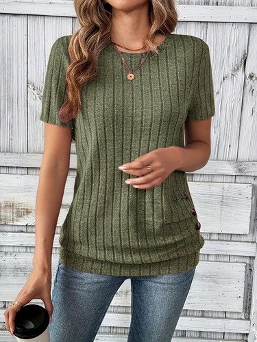 Neu Damen Sommer gerippt Tops T-Shirts Kurzarm lose Bluse Tee Knopf Tunika - Bild 8 von 22
