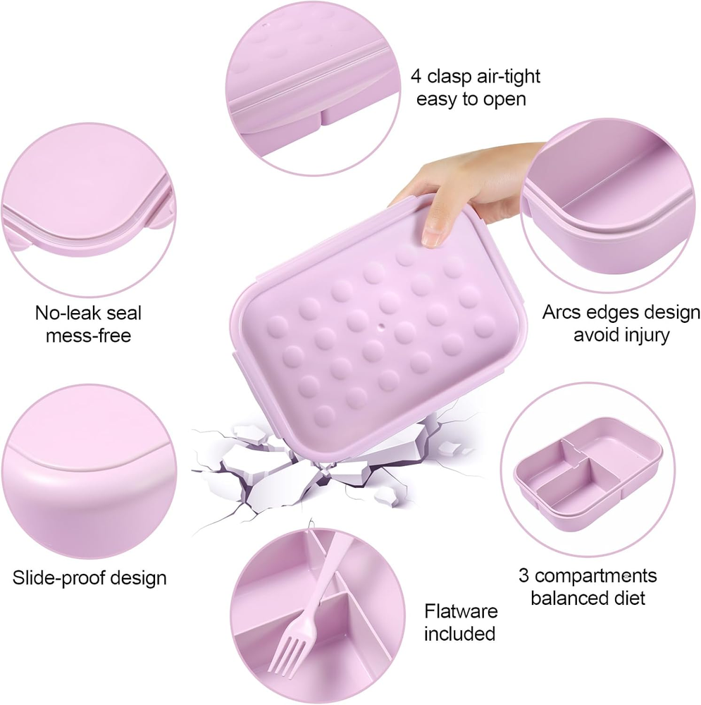 3-Compartment Bento Lunch Box for Adults – Leakproof & Durable