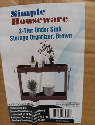 Simple Houseware 2 Tier Under Sink Storage Tray with Hooks Brown Color Easy Use