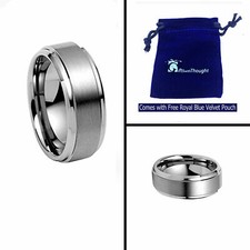 8MM Men's Genuine Tungsten Carbide StepEdge Brushed Center Wedding Band Ring