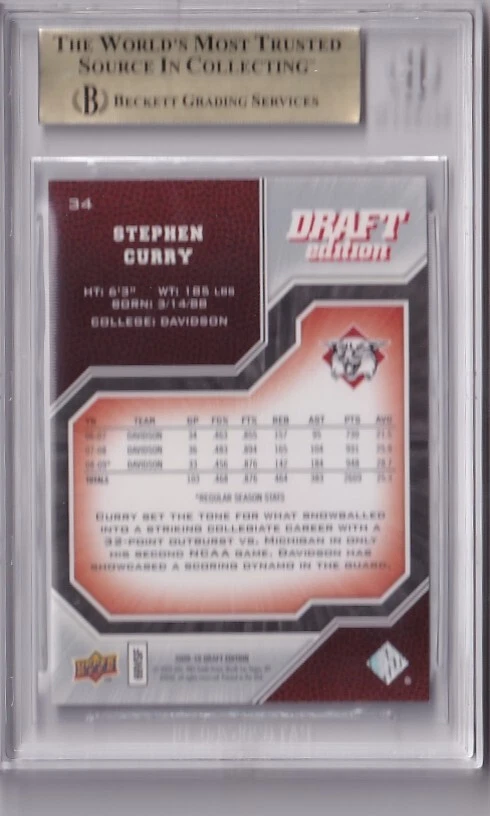 2009-10 Upper Deck Draft Edition #34 Stephen Curry Graded BGS 9.5 GEM MINT - Image 2 of 2
