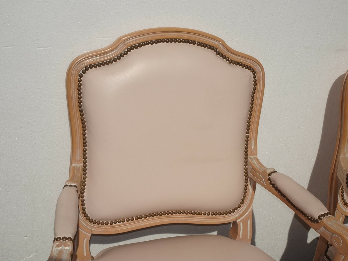 Pair Vintage French Country Leather Accent Chairs by Chateau D'AX