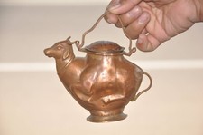Pot À Eau Sainte En Cuivre Sculpté À La Main En Forme D'Ox/Nandi/Vache Vintage