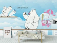 3D Happy Polar Bear ZHUA13596 Wallpaper Wall Murals Removable Self-adhesive Amy