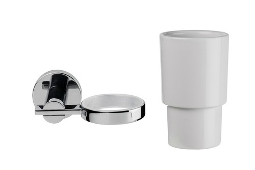 Croydex Flexi-Fix Ceramic White Bathroom Tumbler and Chrome Holder, - Metra - Picture 4 of 7