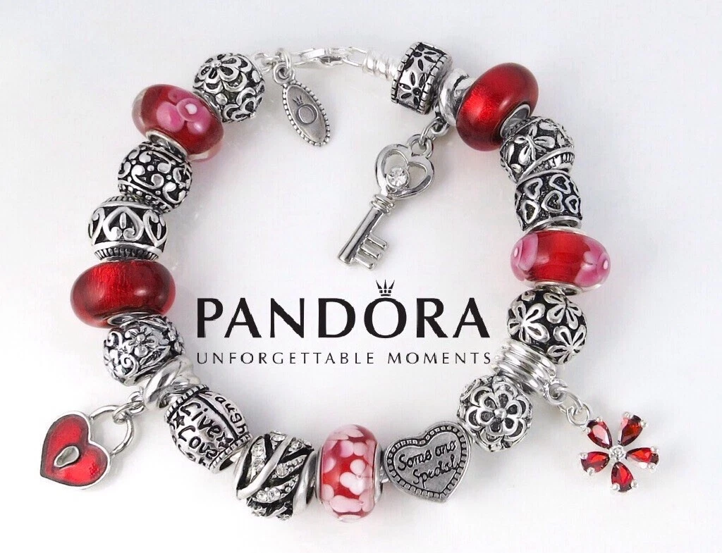 PANDORA Sterling Silver Charm Bracelet Red 7.9 eBay