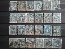 SA42 - Vrac Lot 24 Timbres oblitérés Sage bleu 15 c  France Cote 48 € à étudier