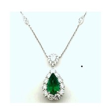 2.50Ct Pear Cut Green Emerald Lab-Created Women's Necklace 14K White Gold Plated