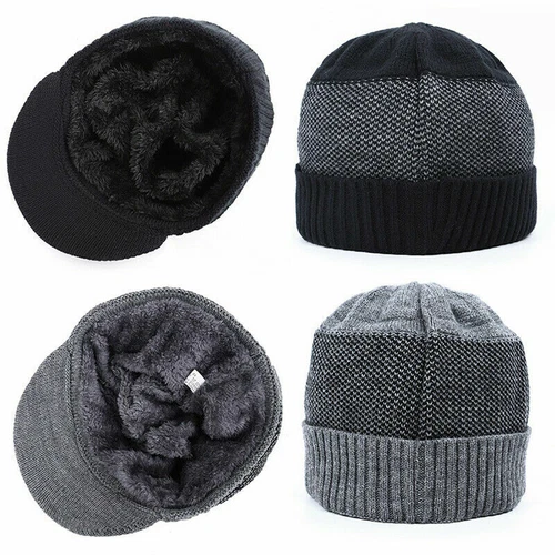 Outdoor Warm Winter Peak Peaked Beanie Visor Fleece Lined Hat Cap With Scarf - Picture 10 of 28