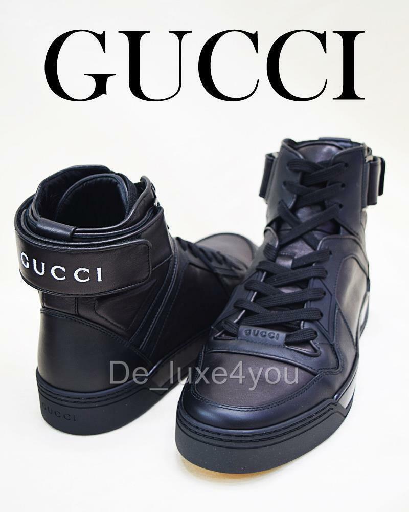 New Gucci Men's High-Top Black Mirosoft Leather Embossed New Gucci Men's High-Top Black Mirosoft Leather Embossed
