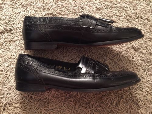 Mens Townscraft Black Leather Tassel Loafer Slip-on Dress  display picture 1