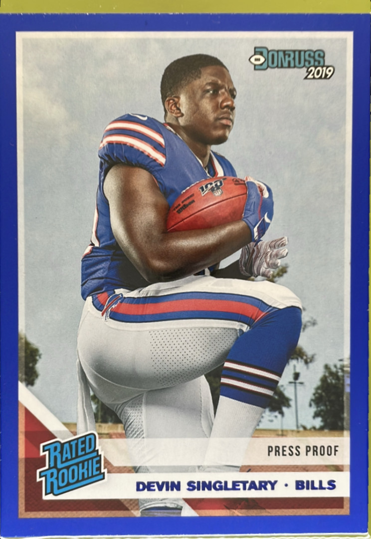 2019 Panini Donruss Devin Singletary Press Proof Blue #328 RC Buffalo Bills