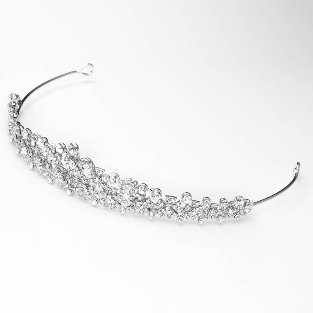 как выглядит Wedding Bridal Princess Tiara Crown Silver With Floral Design In Rhinestones фото