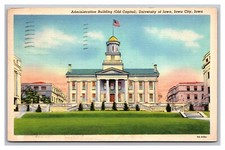 Iowa City, IA, University of Iowa Admin. Building, Linen Postcard Posted 1942