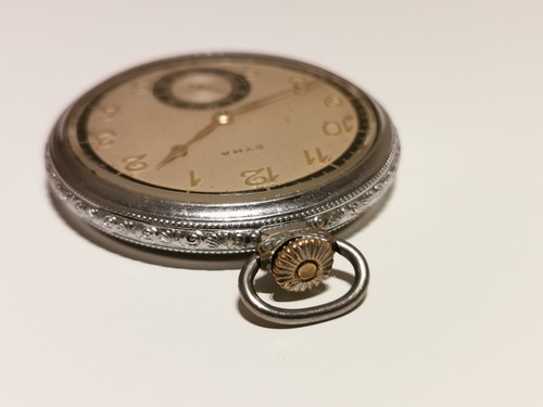 VINTAGE RARE WW2 ERA SWISS OPEN FACE POCKET WATCH "CYMA" WITH TWO TONE DIAL - Picture 7 of 9