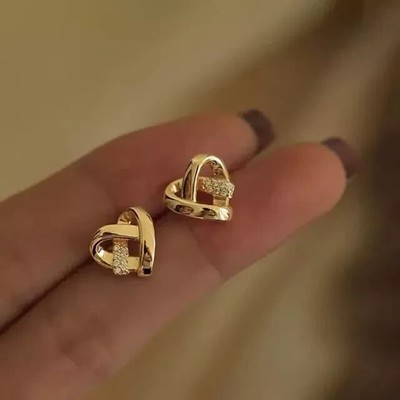 .20Ct Round Cut Real Moissanite Women Heart Stud Earring 14k Yellow Gold Plated